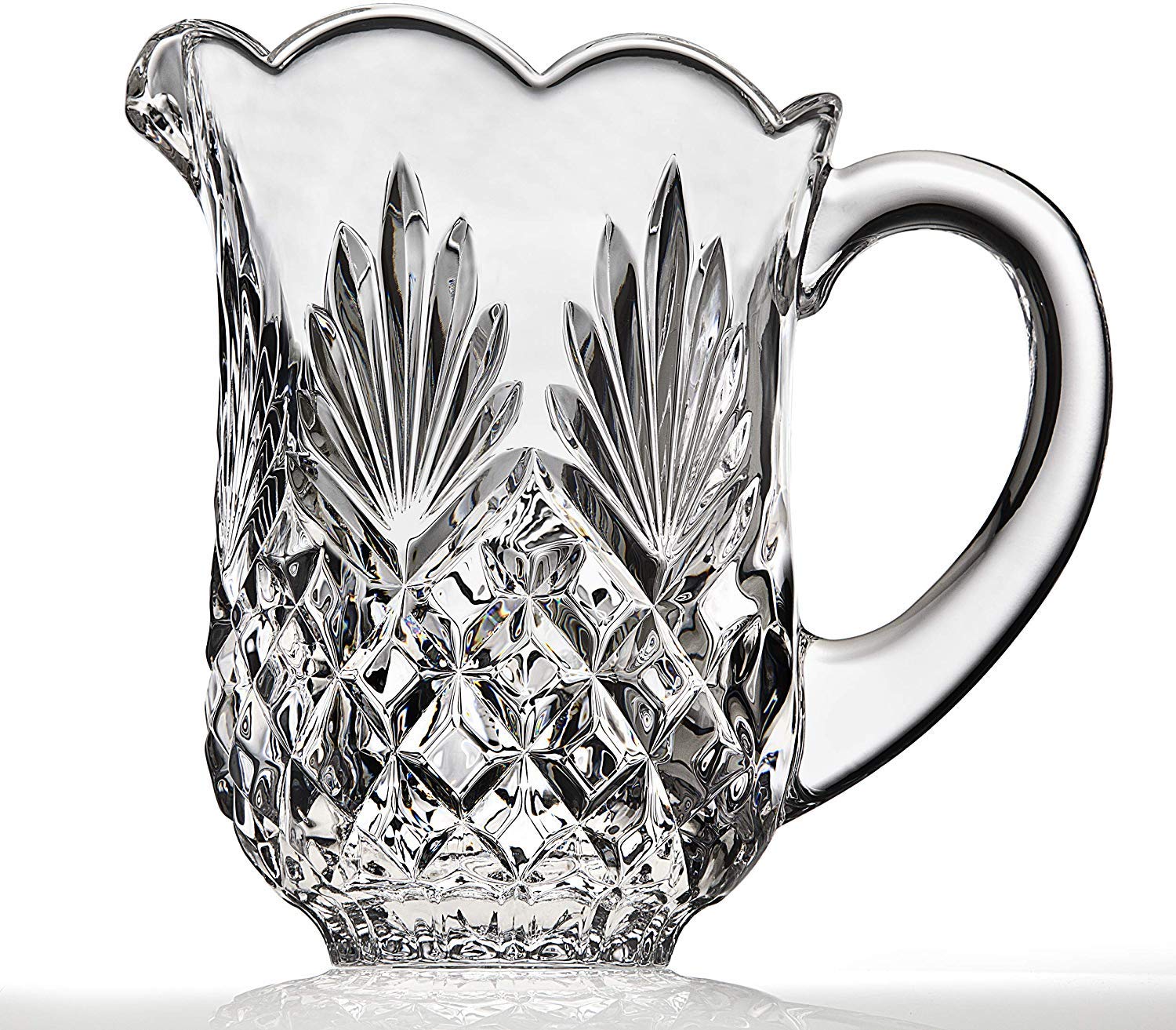 Elegant Crystal Pitcher Drinkware Set with 4 Crystal highball Tumblers, Beautiful Jug with handle and Spout for Chilled Beverage Homemade Juice, Iced Tea or Water