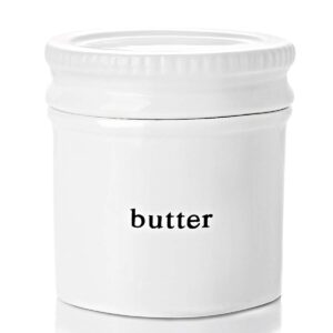 gdcz butter dish with water line,ceramics french butter keeper crock with lid, white