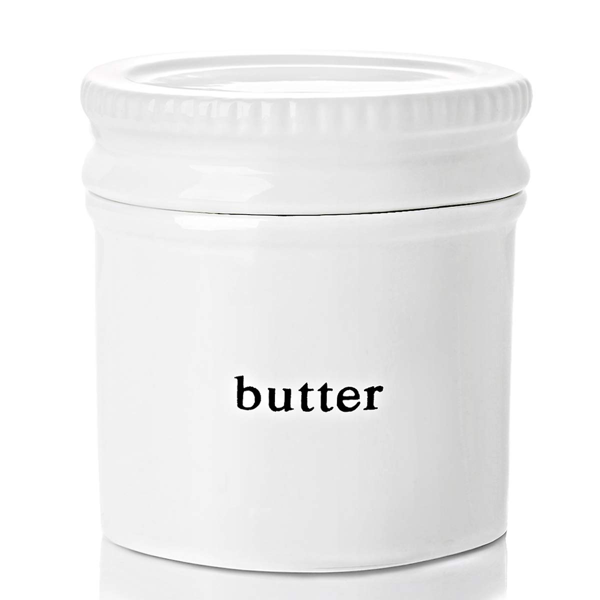 GDCZ Butter Dish With Water Line,Ceramics French Butter Keeper Crock With Lid, White