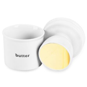 GDCZ Butter Dish With Water Line,Ceramics French Butter Keeper Crock With Lid, White