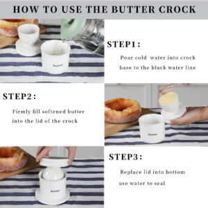 GDCZ Butter Dish With Water Line,Ceramics French Butter Keeper Crock With Lid, White