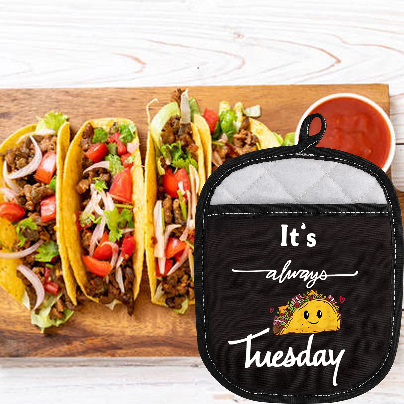 LEVLO Funny Taco Life Oven Mitt with Hot Pads Taco Lover Gift It's Always Taco Tuesday Pot Holder for Friend Family (Taco Tuesday)