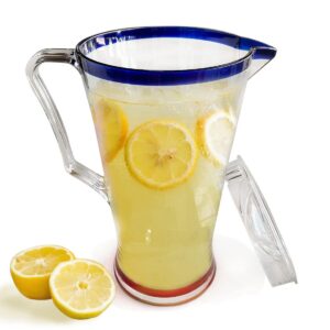 lily's home shatterproof plastic pitcher with color rim, the large capacity makes it excellent for parties, both indoor and outdoor, clear 100 ounces (pitcher only)