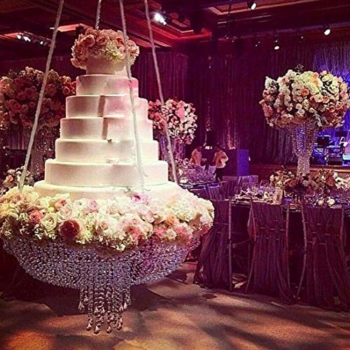 Romantic Wedding Crystal Chandelier Style Drape Suspended Cake Swing Hanging Crystal Cake Rack Cake Swing Stand for Tea Party Wedding Birthday (Crystal, Diameter 60cm/23.6in)