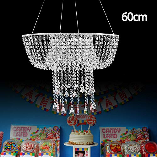 Romantic Wedding Crystal Chandelier Style Drape Suspended Cake Swing Hanging Crystal Cake Rack Cake Swing Stand for Tea Party Wedding Birthday (Crystal, Diameter 60cm/23.6in)