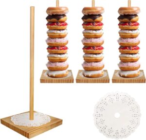donut stand, 4pcs wooden donut stand display farmhouse donut holder, reusable bagel holder tower stand, suitable for weddings, birthday parties, all kinds of parties, baby shower (4 packs-square)