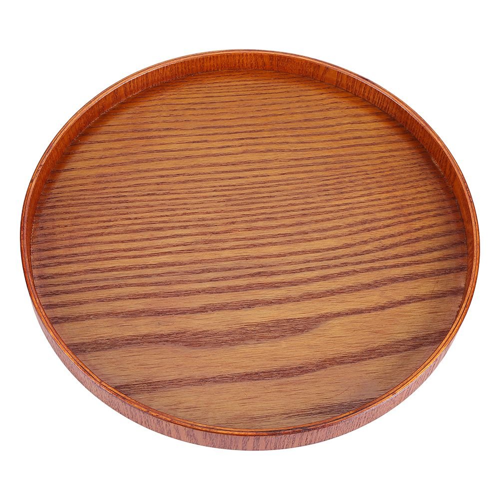 Wood Serving Tray, Round Wooden Tray Wood Serving Plates Food Dishes Water Drink Platter Teaboard for Breakfast in Bed Countertop Kitchen Coffee Table Breakfast (33cm)