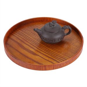 Wood Serving Tray, Round Wooden Tray Wood Serving Plates Food Dishes Water Drink Platter Teaboard for Breakfast in Bed Countertop Kitchen Coffee Table Breakfast (33cm)