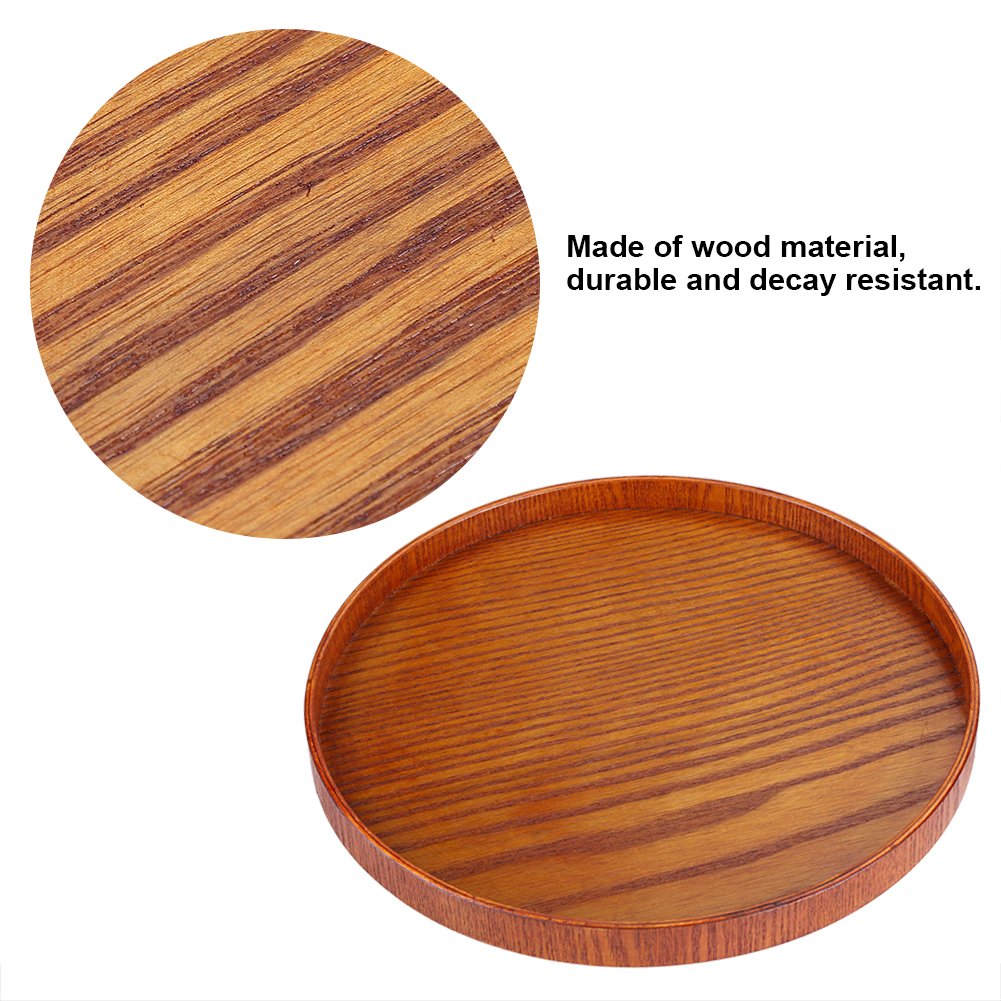 Wood Serving Tray, Round Wooden Tray Wood Serving Plates Food Dishes Water Drink Platter Teaboard for Breakfast in Bed Countertop Kitchen Coffee Table Breakfast (33cm)