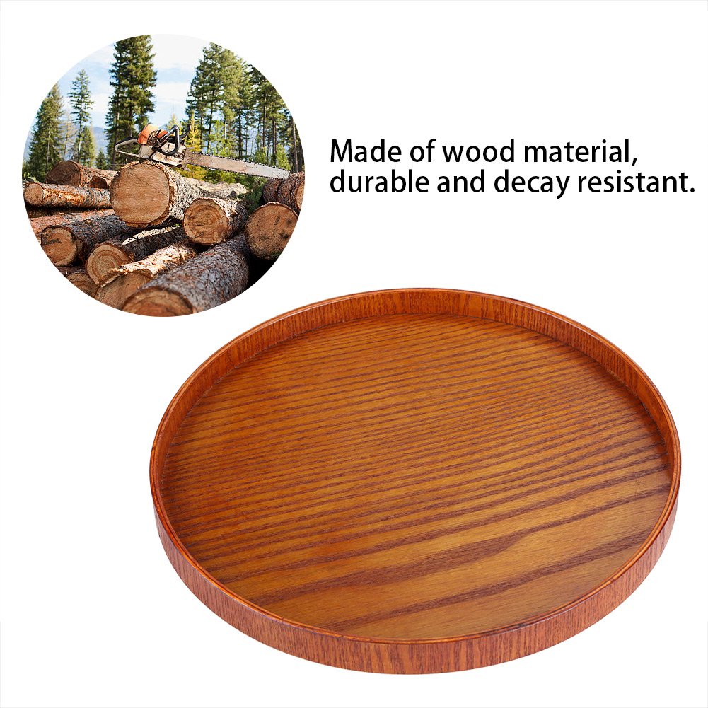 Wood Serving Tray, Round Wooden Tray Wood Serving Plates Food Dishes Water Drink Platter Teaboard for Breakfast in Bed Countertop Kitchen Coffee Table Breakfast (33cm)