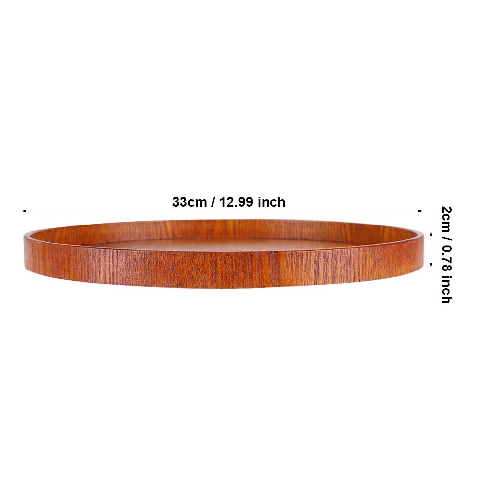 Wood Serving Tray, Round Wooden Tray Wood Serving Plates Food Dishes Water Drink Platter Teaboard for Breakfast in Bed Countertop Kitchen Coffee Table Breakfast (33cm)