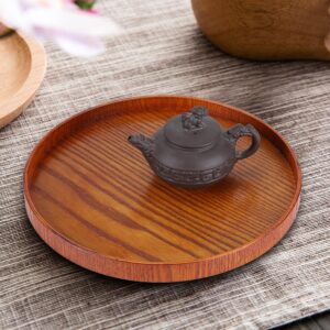 Wood Serving Tray, Round Wooden Tray Wood Serving Plates Food Dishes Water Drink Platter Teaboard for Breakfast in Bed Countertop Kitchen Coffee Table Breakfast (33cm)