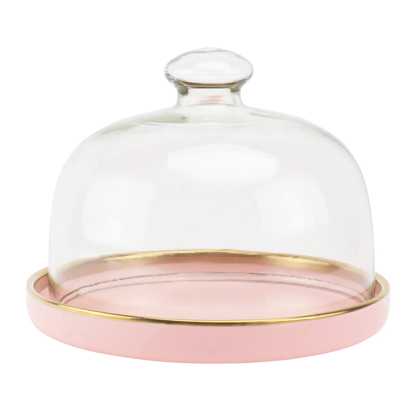 GANAZONO Glass Food Lid Cake Dessert Platter with Cloche Bell Ceramic Cake Plate Cake Dome Cover Pastry Display Cloche Snack Tray Cover Pink