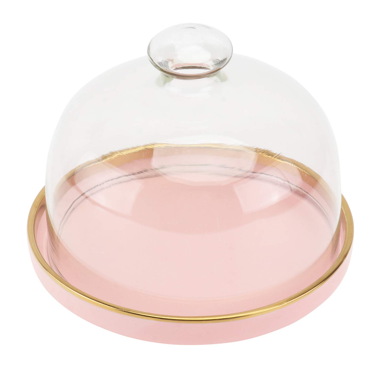 GANAZONO Glass Food Lid Cake Dessert Platter with Cloche Bell Ceramic Cake Plate Cake Dome Cover Pastry Display Cloche Snack Tray Cover Pink