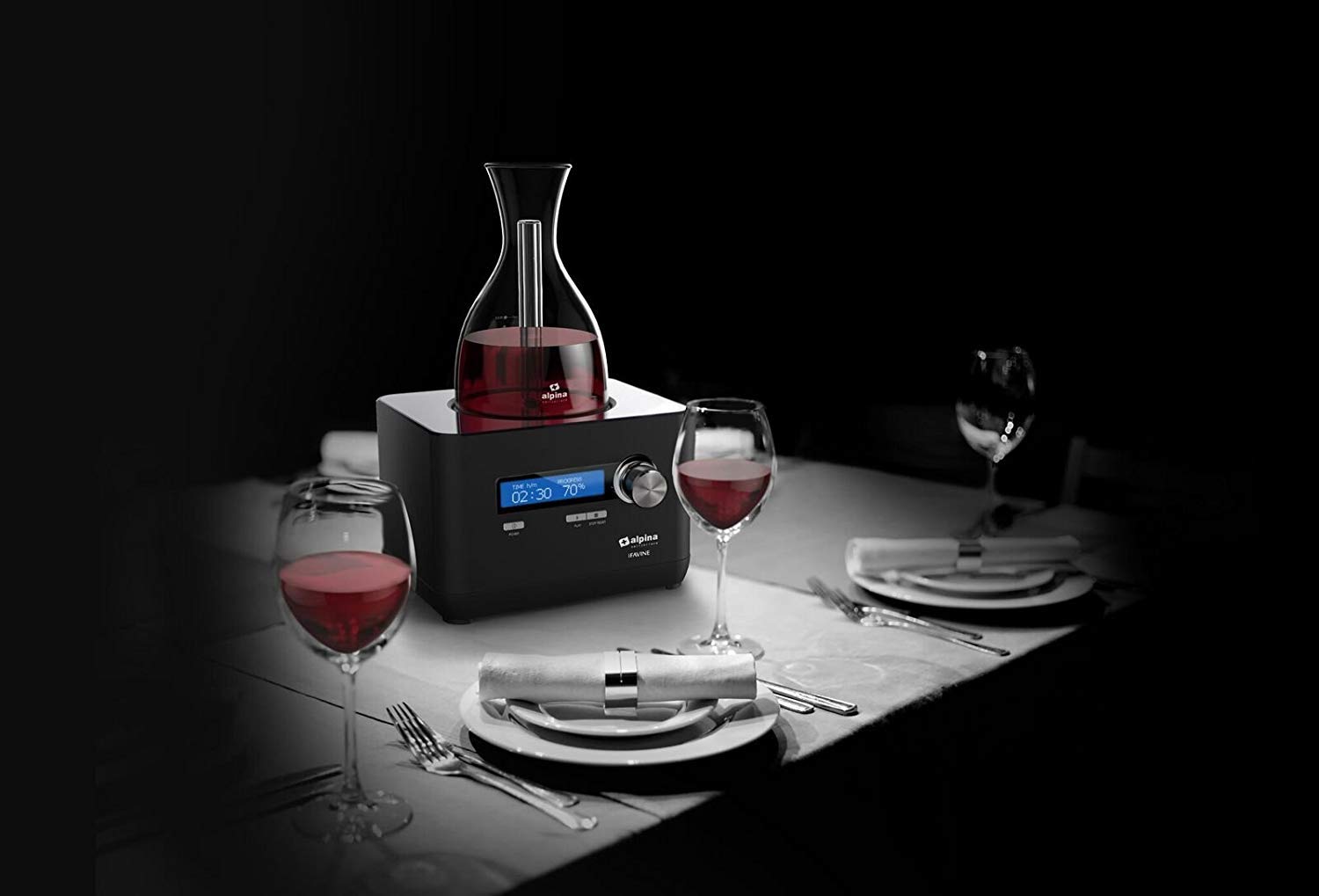 Alpina iFavine iSommelier Smart Electric Super Speed Wine Aerating Decanter Reduces Decanting Time to Seconds Black