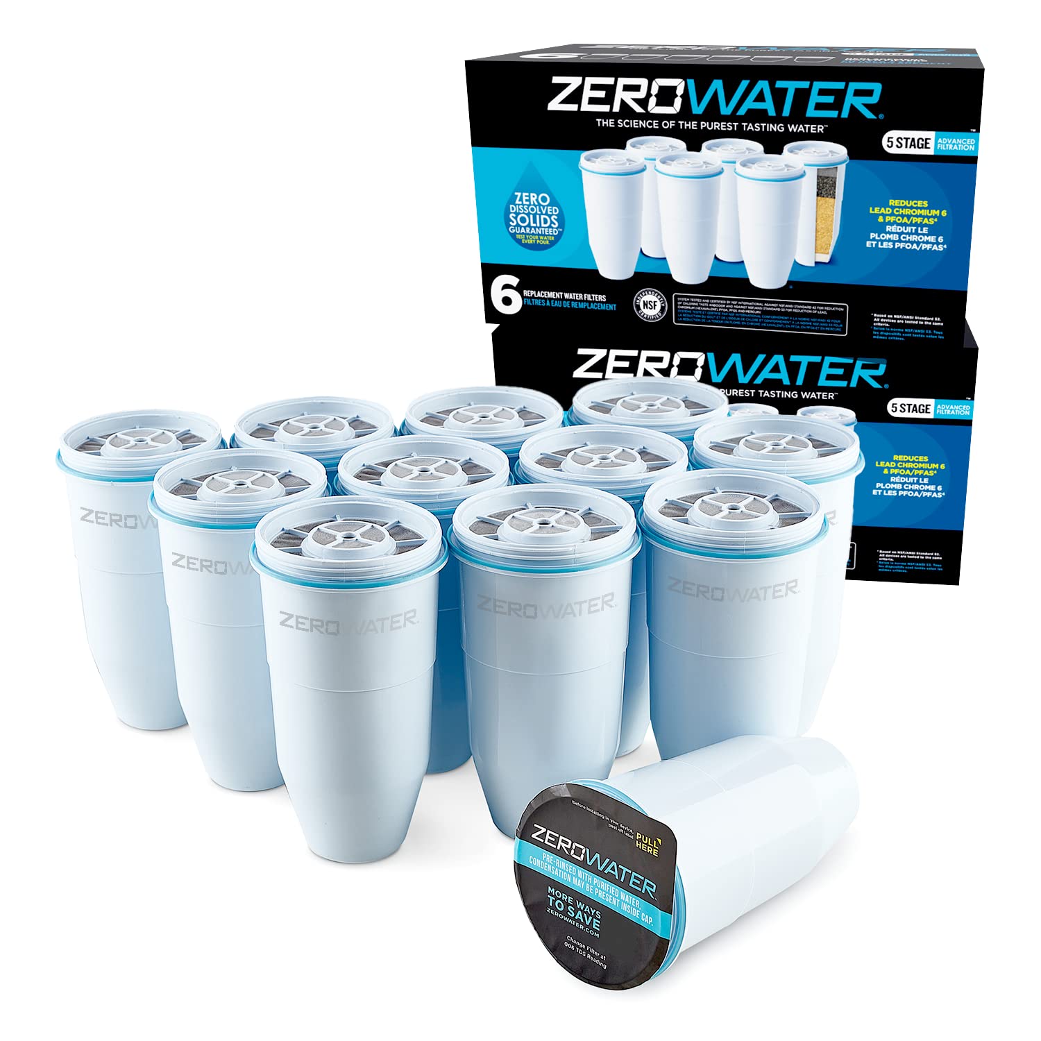 ZeroWater Official Replacement Filter (12-Pack) + 12-Cup Ready-Pour Water Filter Pitcher