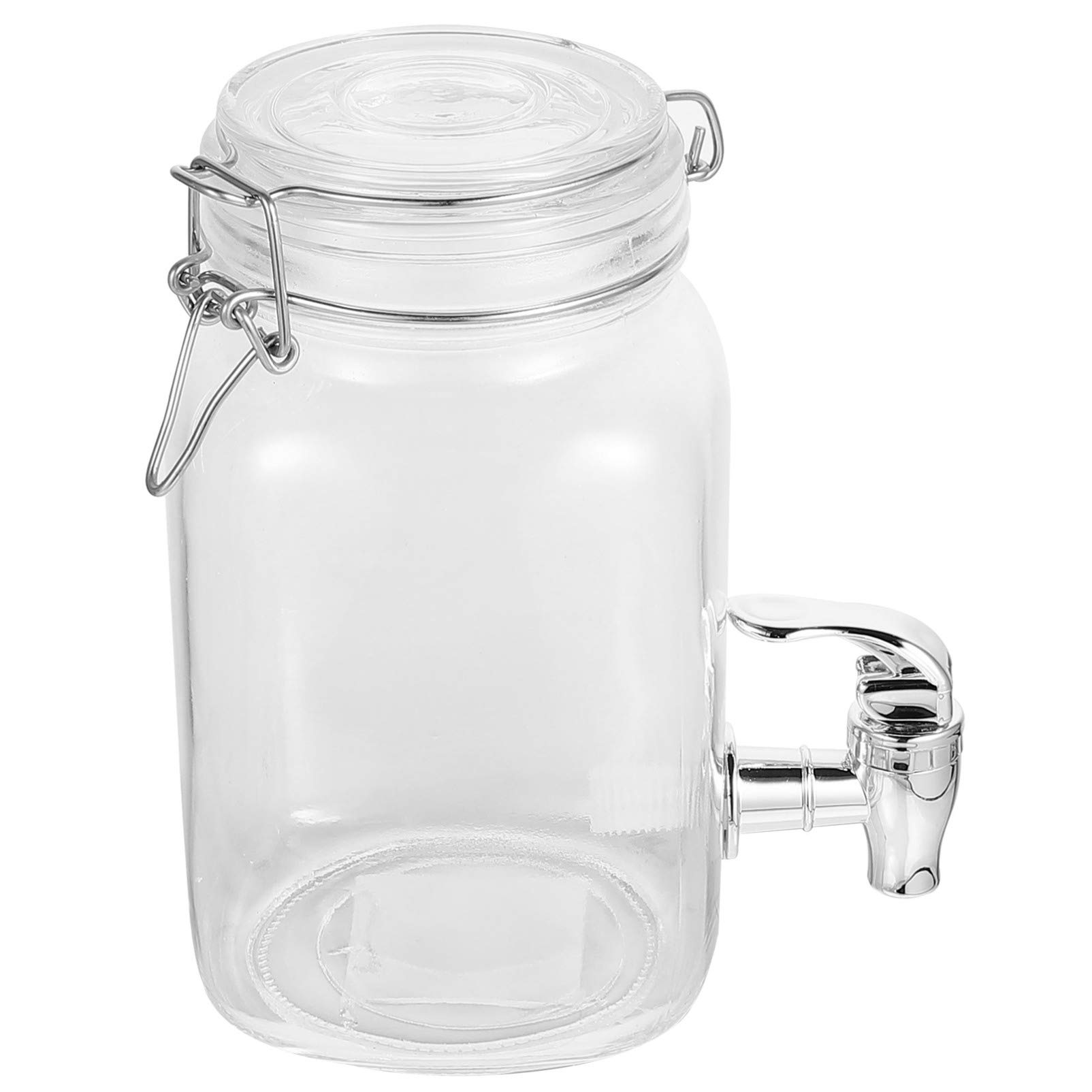 Tofficu 1L Tea Mason Jar Glass Beverage Dispenser with Locking Lid and Spigot Ice Cylinder and Fruit Infuser Juice Container for Water Juice Beer Wine Liquor