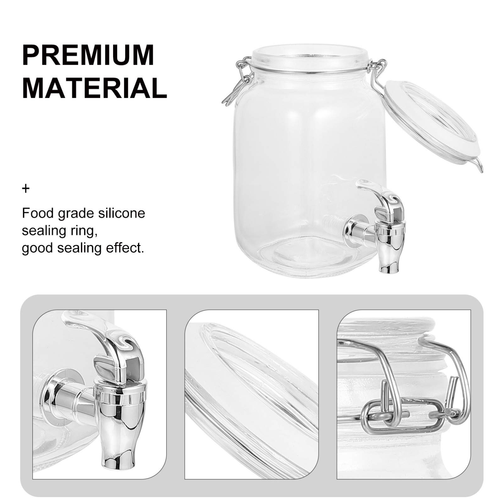 Tofficu 1L Tea Mason Jar Glass Beverage Dispenser with Locking Lid and Spigot Ice Cylinder and Fruit Infuser Juice Container for Water Juice Beer Wine Liquor