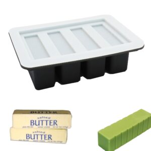 silicone butter mold tray with lid, rectangle mold tray for butter, pudding, soap, chocolate, cheesecake, ice cube bar (black with transparent lid)