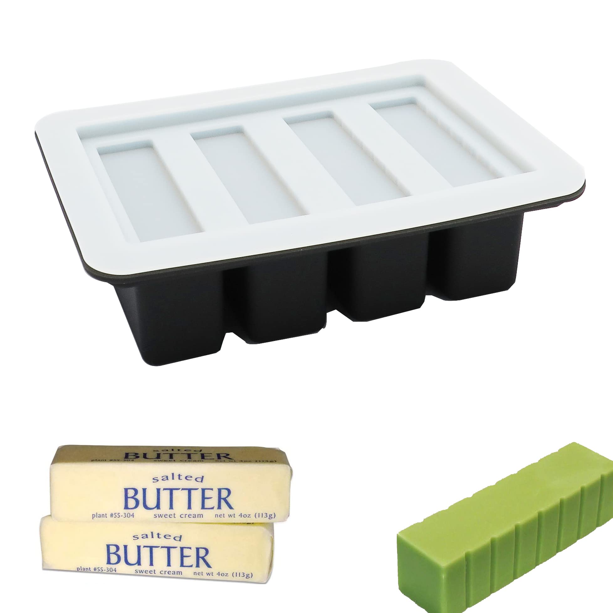 Silicone Butter Mold Tray with Lid, Rectangle Mold Tray for Butter, Pudding, Soap, Chocolate, Cheesecake, Ice Cube Bar (Black with transparent lid)