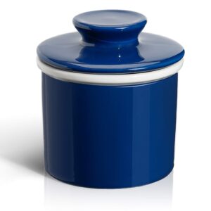 sweese french butter dish with lid - butter crock for counter with water line for spreadable butter - no more hard butter - navy