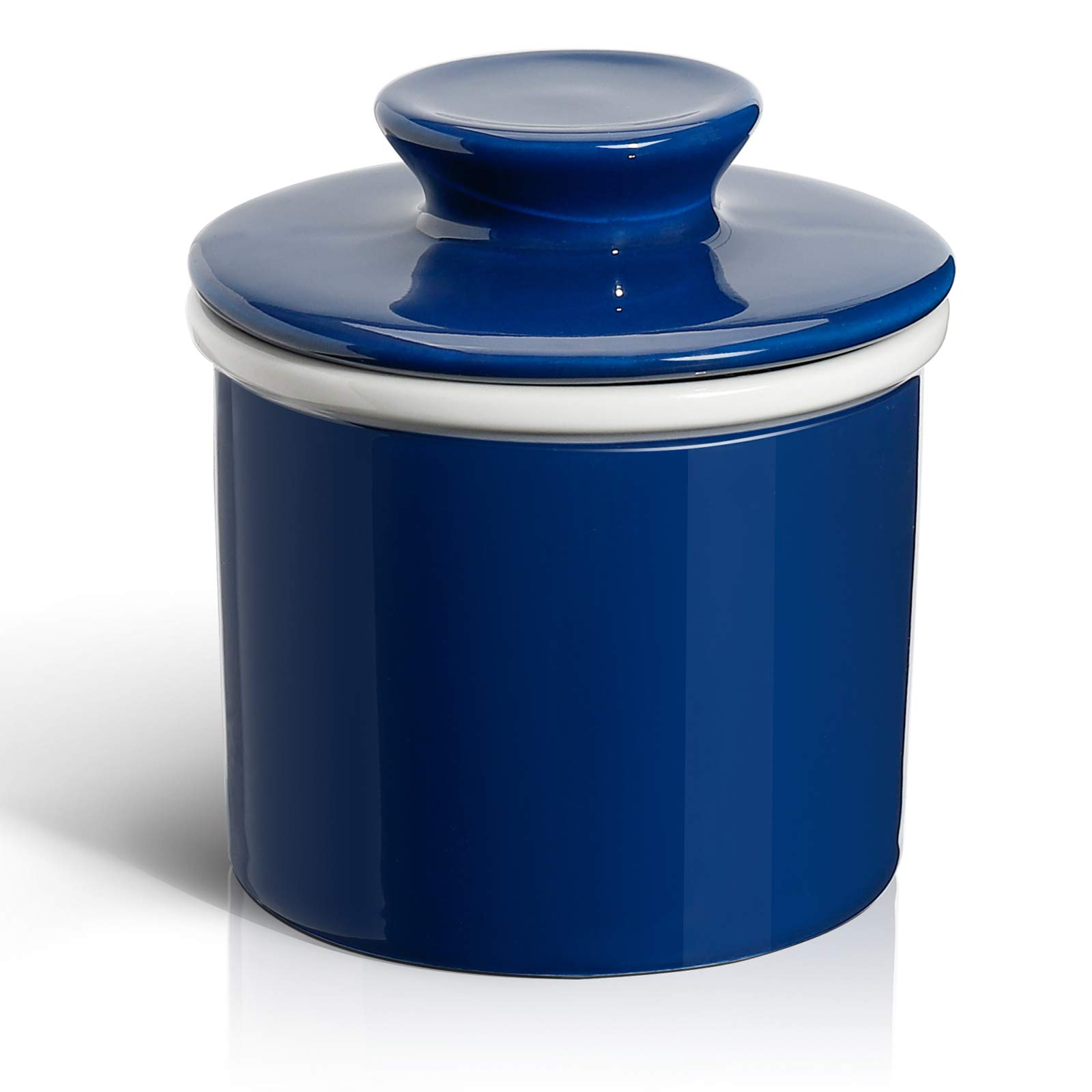 Sweese French Butter Dish with Lid - Butter Crock for Counter with Water Line for Spreadable Butter - No More Hard Butter - Navy