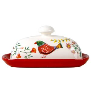 sizikato classic porcelain butter dish with lid, beautiful flower and bird pattern