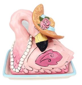 blue sky ceramic flamingo butter dish, multicolor