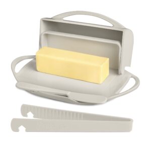 butterie flip-top butter dish and toaster tongs bundle (ivory)