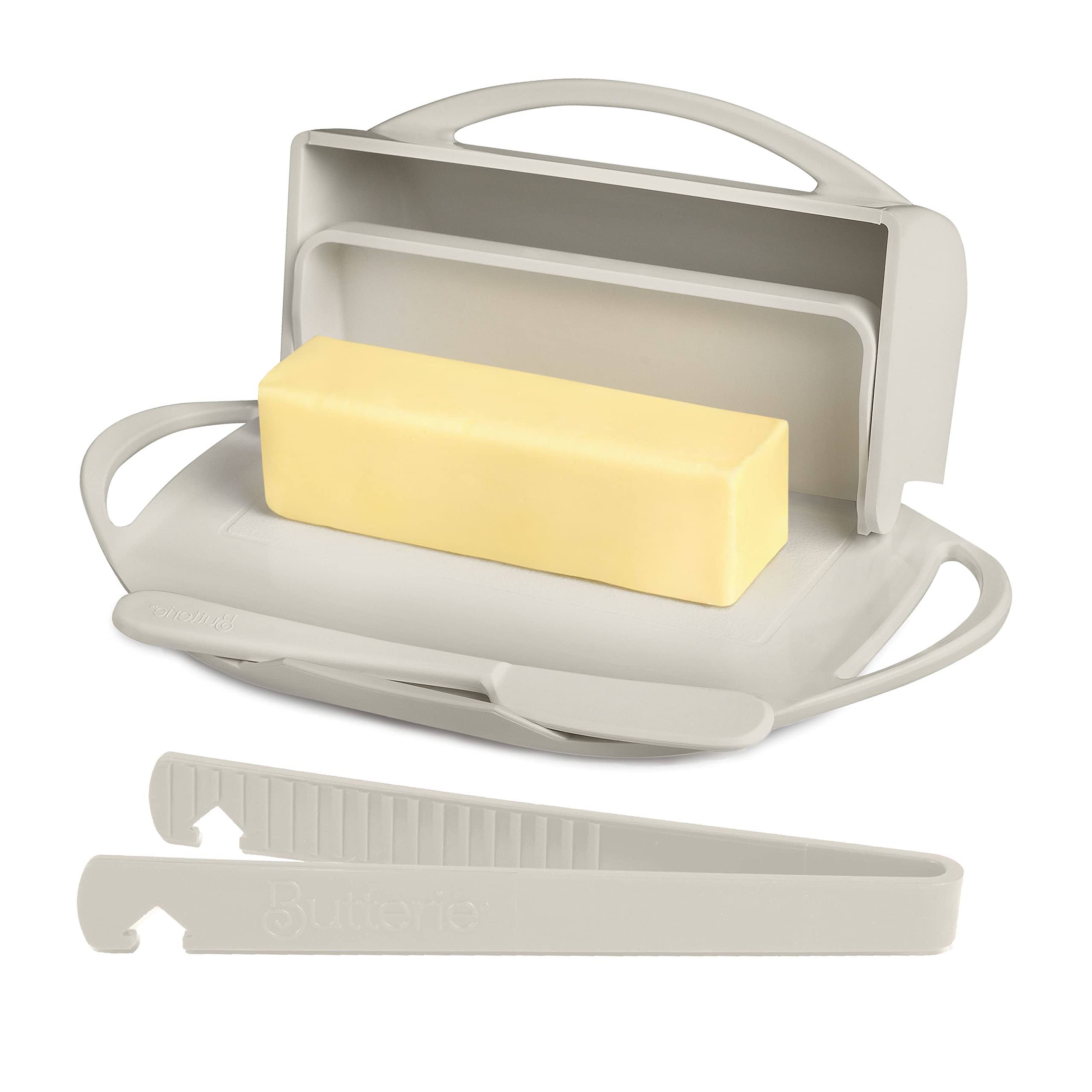 Butterie Flip-Top Butter Dish and Toaster Tongs Bundle (Ivory)