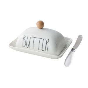 oskas farmhouse decorative kitchen countertop porcelain butter & cream cheese dish with lid,butter keeper with cover for east west coast butter,white