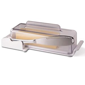 butter pal dish with lid - butter holder with knife, scraper & measurement marks - countertop butter container with knife & curling holes - for fridge or counter