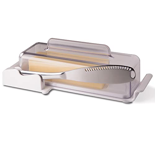 BUTTER PAL Dish with Lid - Butter Holder with Knife, Scraper & Measurement Marks - Countertop Butter Container with Knife & Curling Holes - For Fridge or Counter