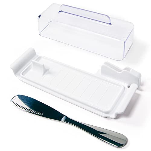 BUTTER PAL Dish with Lid - Butter Holder with Knife, Scraper & Measurement Marks - Countertop Butter Container with Knife & Curling Holes - For Fridge or Counter