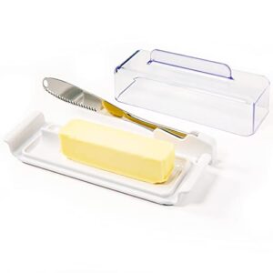 BUTTER PAL Dish with Lid - Butter Holder with Knife, Scraper & Measurement Marks - Countertop Butter Container with Knife & Curling Holes - For Fridge or Counter