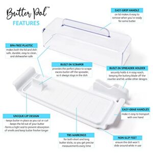 BUTTER PAL Dish with Lid - Butter Holder with Knife, Scraper & Measurement Marks - Countertop Butter Container with Knife & Curling Holes - For Fridge or Counter