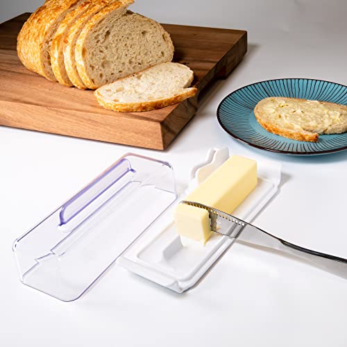 BUTTER PAL Dish with Lid - Butter Holder with Knife, Scraper & Measurement Marks - Countertop Butter Container with Knife & Curling Holes - For Fridge or Counter