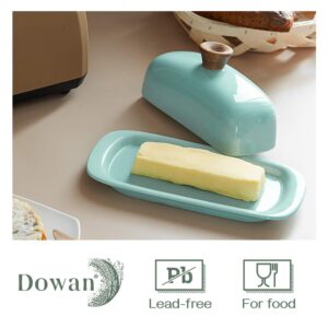 DOWAN Butter Dish with Lid, Ceramic Butter Keeper, 8 Inch Farmhouse Butter Holder with Handle Cover, Butter Container Perfect for East West Coast Butter, Turquoise