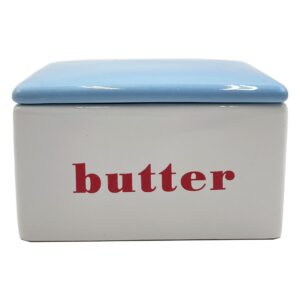 first of a kind ceramic butter box, red, white & blue - vintage butter keeper dish with lid - farmhouse kitchen decor - butter storage container for refrigerator - butter holder container box
