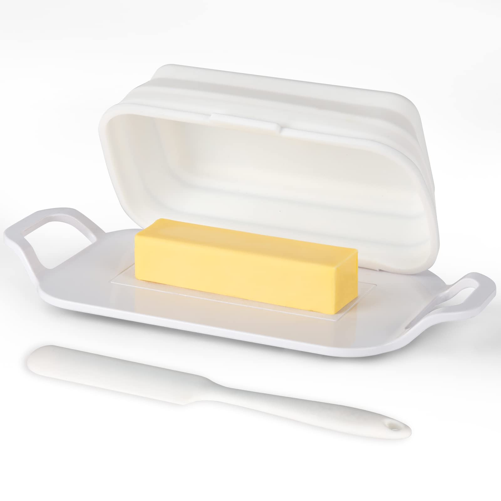 MOZPUS Butter Dish, Stretch Collapsible Silicone Lid Silica Gel Butter Tray butter Dish box - With Silicone Scraper