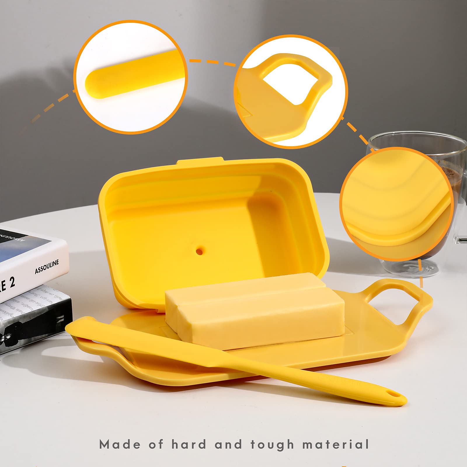 MOZPUS Butter Dish, Stretch Collapsible Silicone Lid Silica Gel Butter Tray butter Dish box - With Silicone Scraper