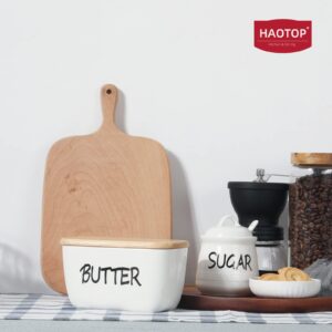 HAOTOP Large Porcelain Butter Dish with Lid Perfect for 4 Stick of Butter (White)