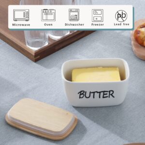 HAOTOP Large Porcelain Butter Dish with Lid Perfect for 4 Stick of Butter (White)