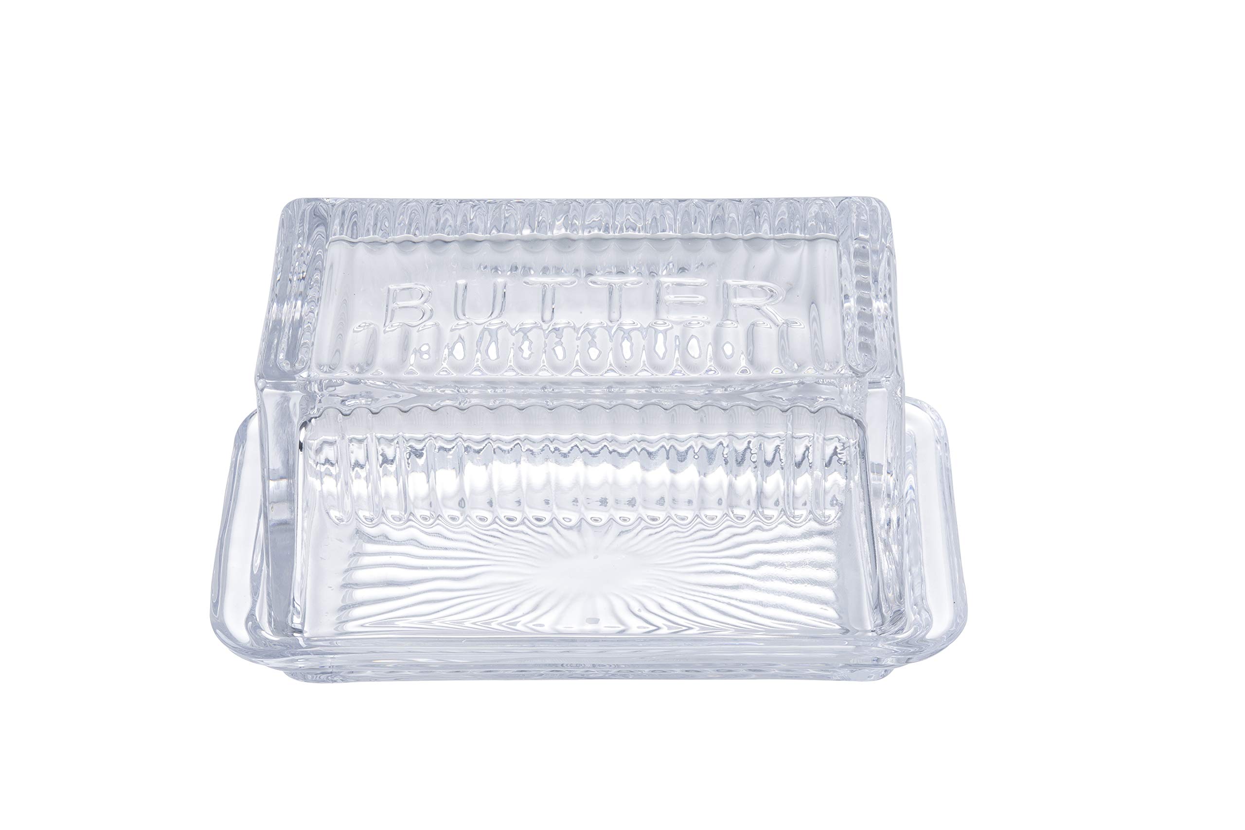 Tablecraft Double Dish, Clear Glass, Embossed Butter, 6.5 x 4 x 3.5