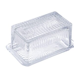 Tablecraft Double Dish, Clear Glass, Embossed Butter, 6.5 x 4 x 3.5