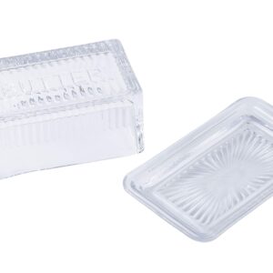 Tablecraft Double Dish, Clear Glass, Embossed Butter, 6.5 x 4 x 3.5