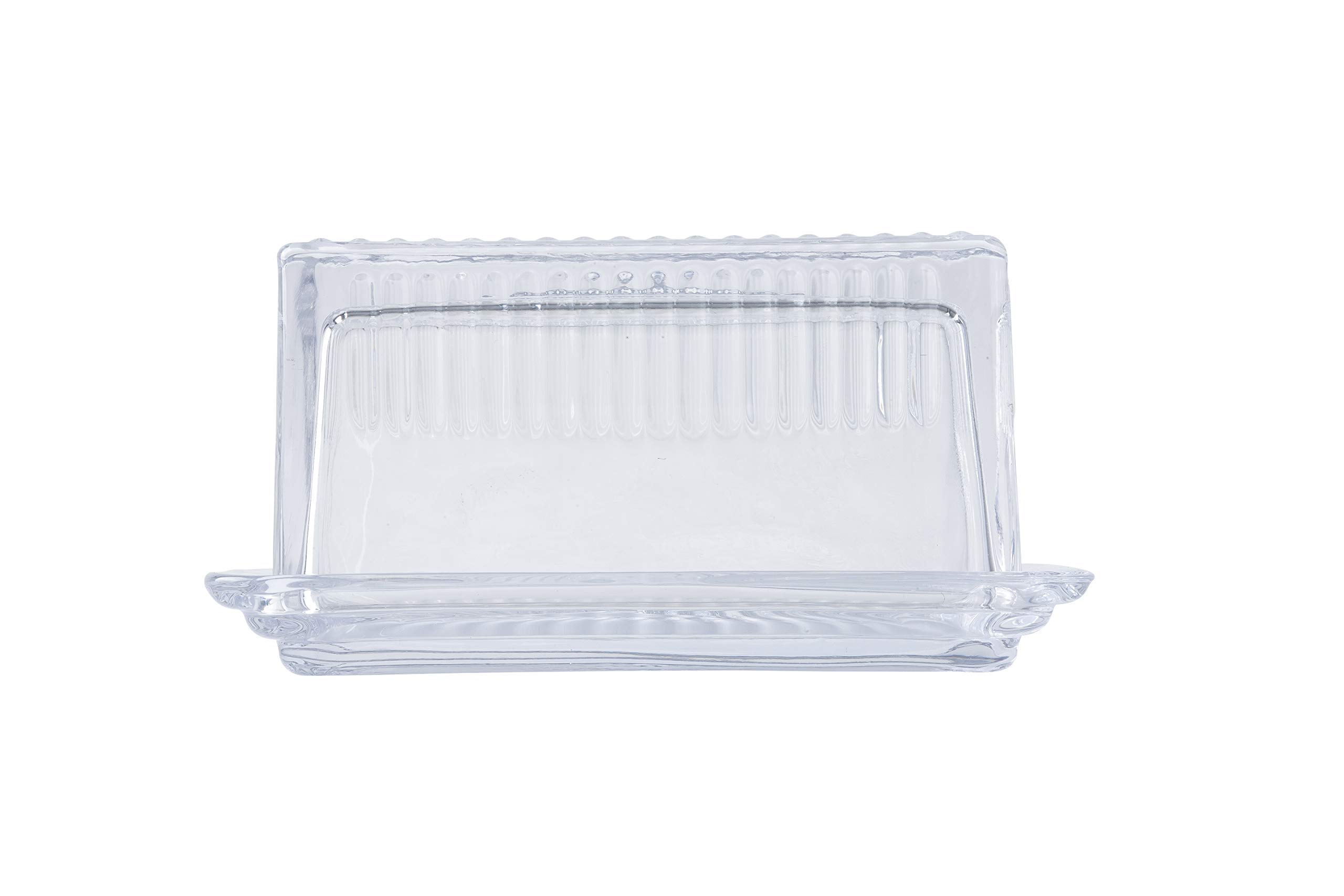 Tablecraft Double Dish, Clear Glass, Embossed Butter, 6.5 x 4 x 3.5