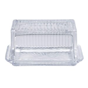 Tablecraft Double Dish, Clear Glass, Embossed Butter, 6.5 x 4 x 3.5