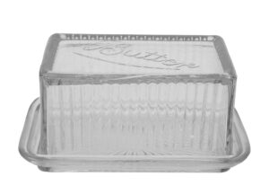 clear pressed glass butter dish with lid