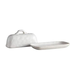 47th & main classic glazed pottery style porcelain butter dish, one size, white